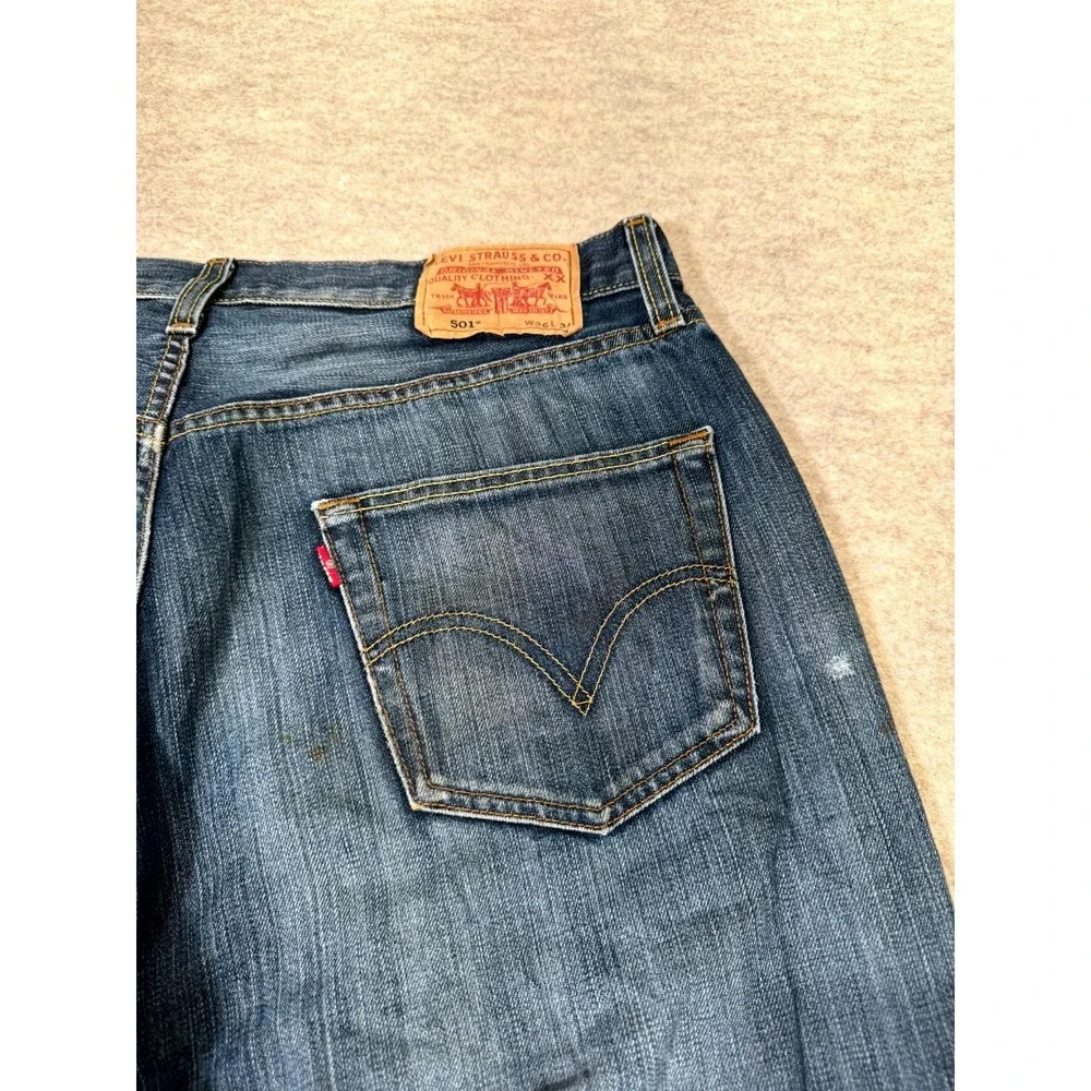 Levis 501 Original Fit Straight Jeans Mens 36x34 Blue Denim Cotton‎ Button Fly